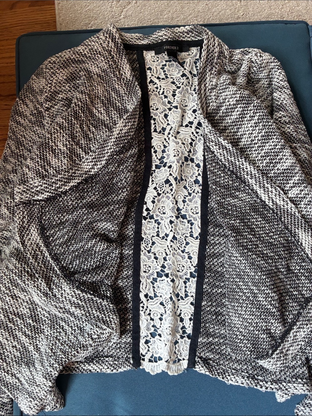 Forever 21 Open-Front Knit Cardigan - Black & White